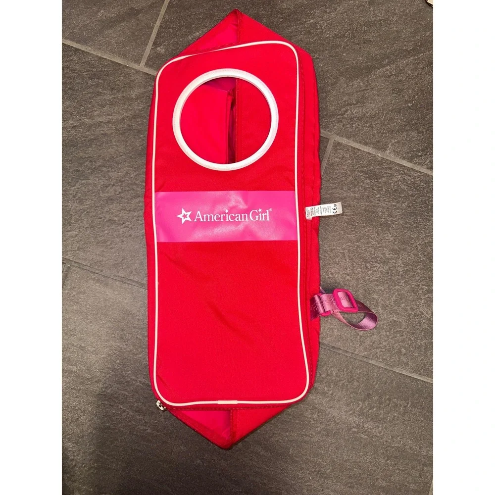 American Girl Doll Carrier Backpack Red Pink Travel Bag with Porthole Window